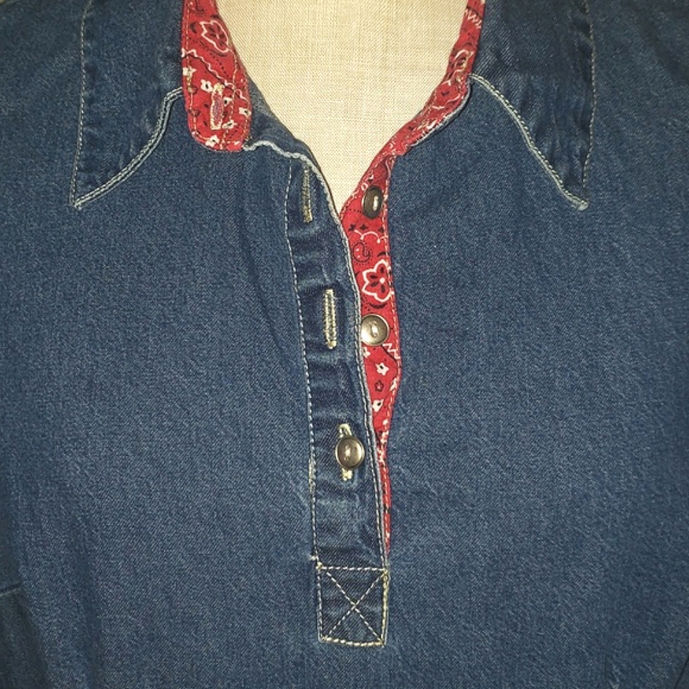 JG Hook Vintage Sleeveless Collared Red Bandana Neck Denim Sheath Jean Dress 16 - Picture 7 of 16
